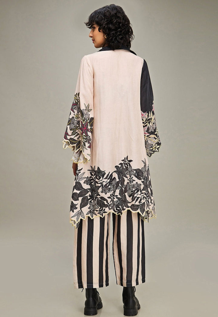 Black Floral Printed And Embroidered Pant Set With Jacket Soup By Sougat Paul - Fabilicious Fashion