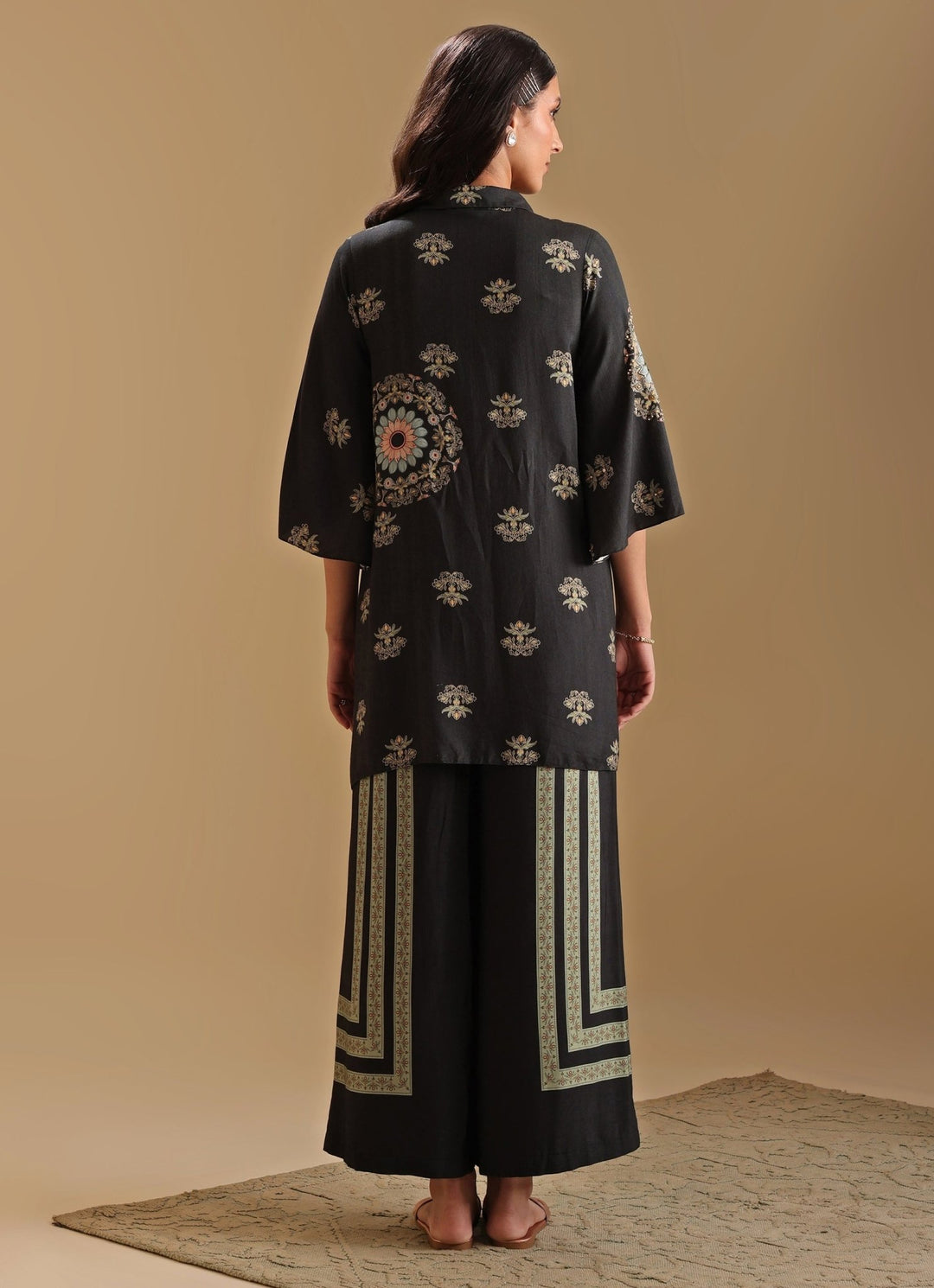 Black Floral Printed Collar Neck Kurta With Pant Soup By Sougat Paul - Fabilicious Fashion