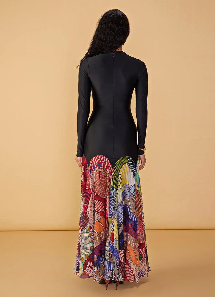 Black Floral Printed Maxi Dress Saaksha &amp; Kinni - Fabilicious Fashion