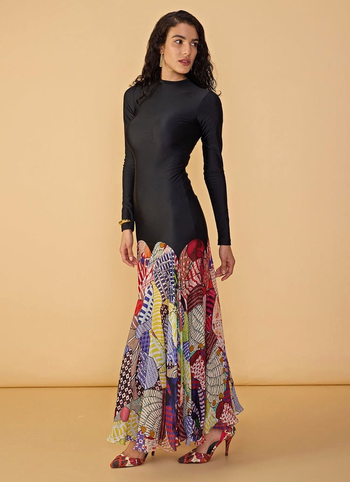 Black Floral Printed Maxi Dress Saaksha &amp; Kinni - Fabilicious Fashion