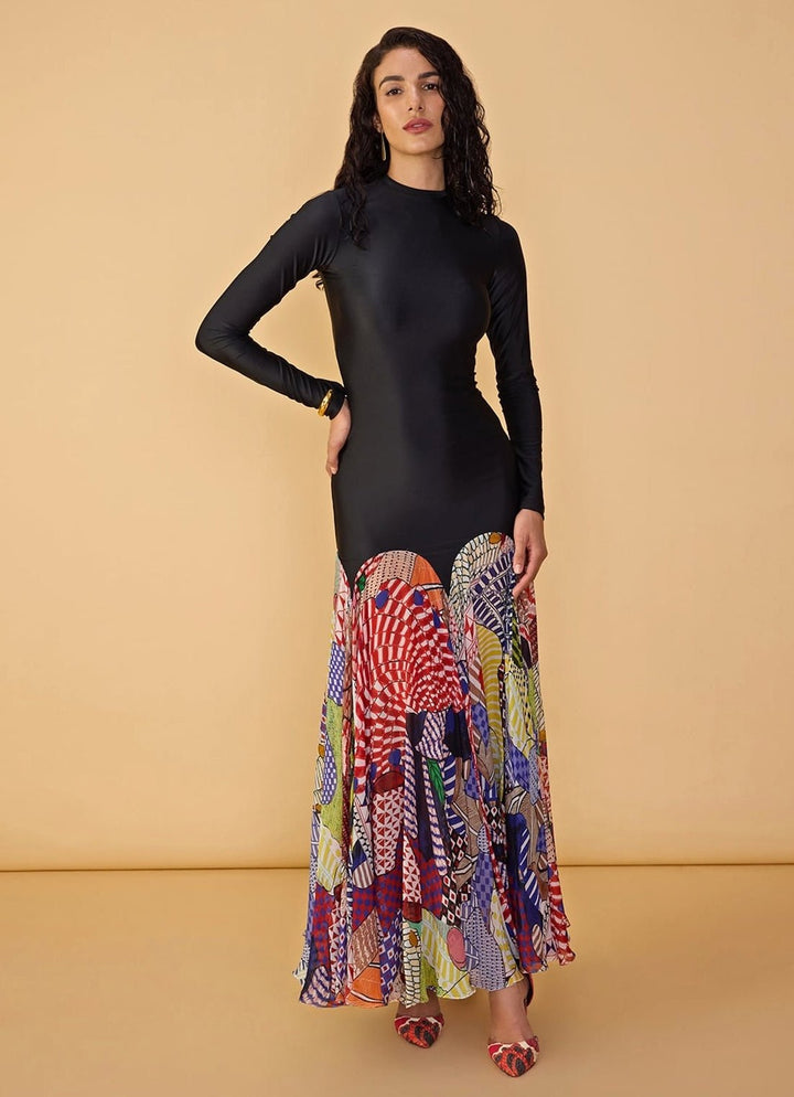 Black Floral Printed Maxi Dress Saaksha &amp; Kinni - Fabilicious Fashion