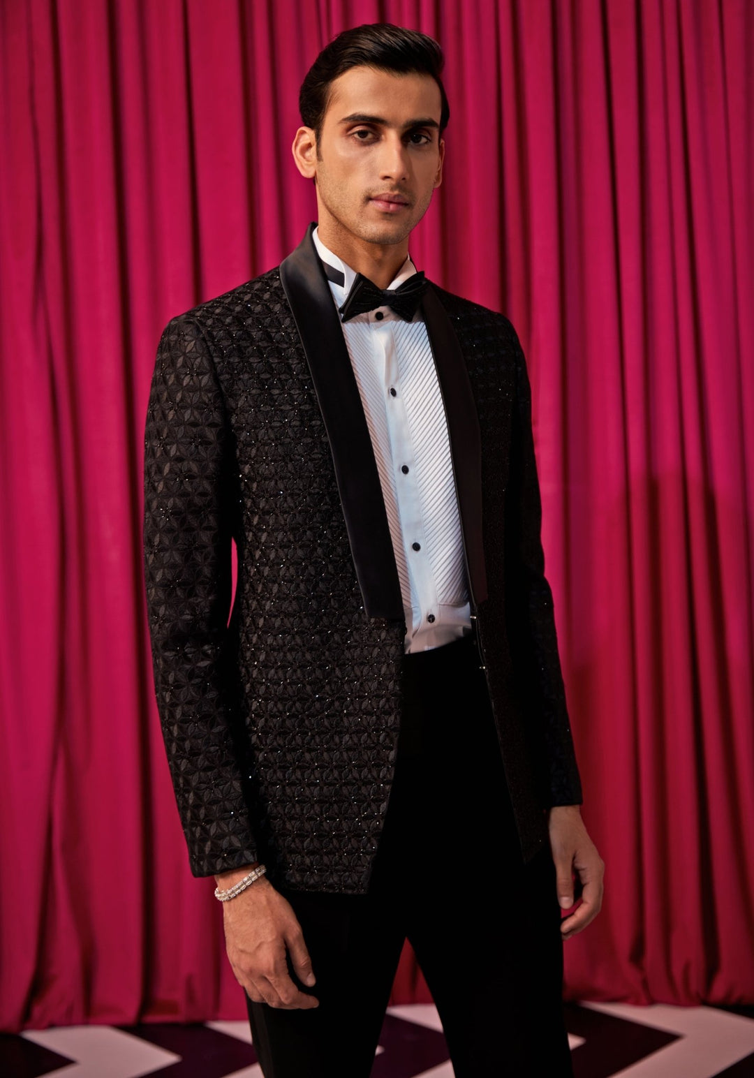 Black Floral Tuxedo Set Contrast by Parth - Fabilicious Fashion