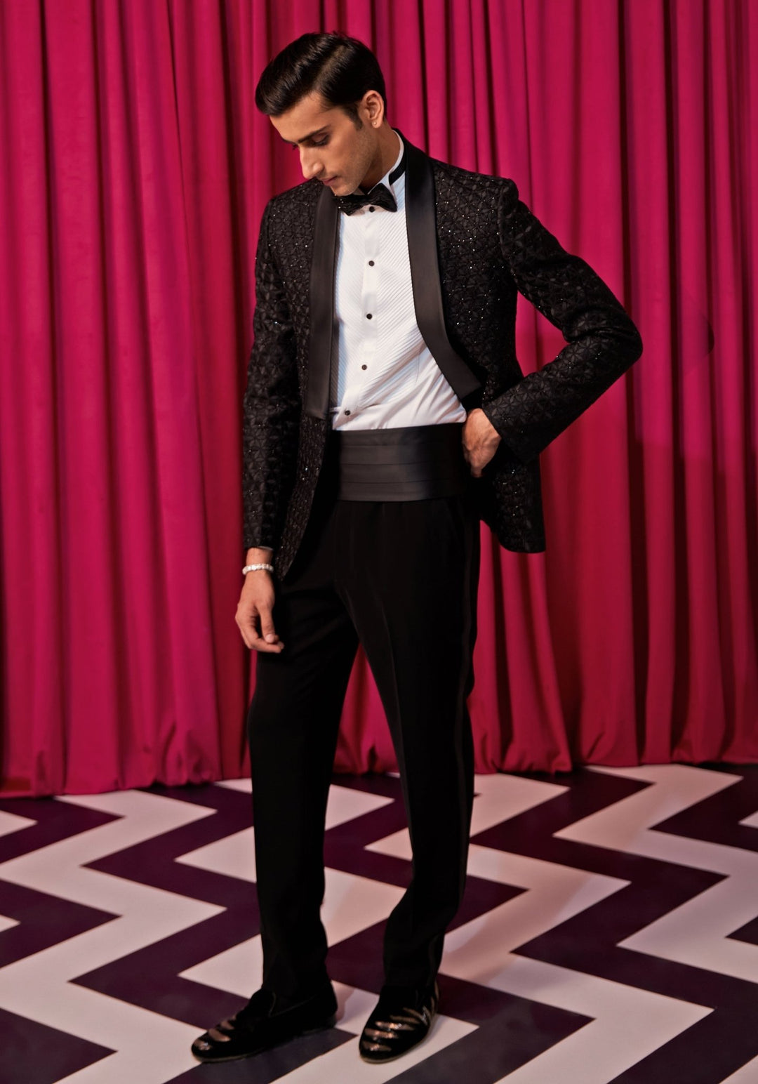 Black Floral Tuxedo Set Contrast by Parth - Fabilicious Fashion