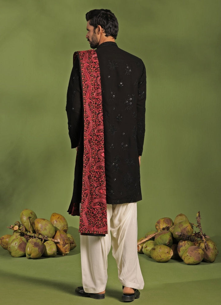 Black Front Open Kurta Patiala Pant Set With Dupatta Kalpraag - Fabilicious Fashion