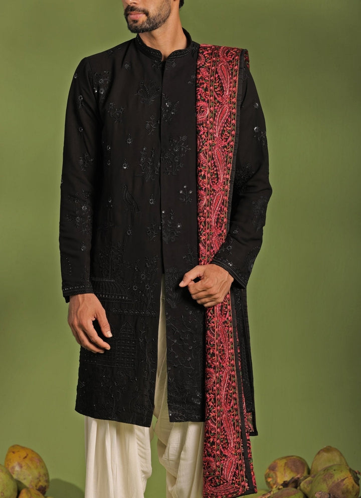 Black Front Open Kurta Patiala Pant Set With Dupatta Kalpraag - Fabilicious Fashion
