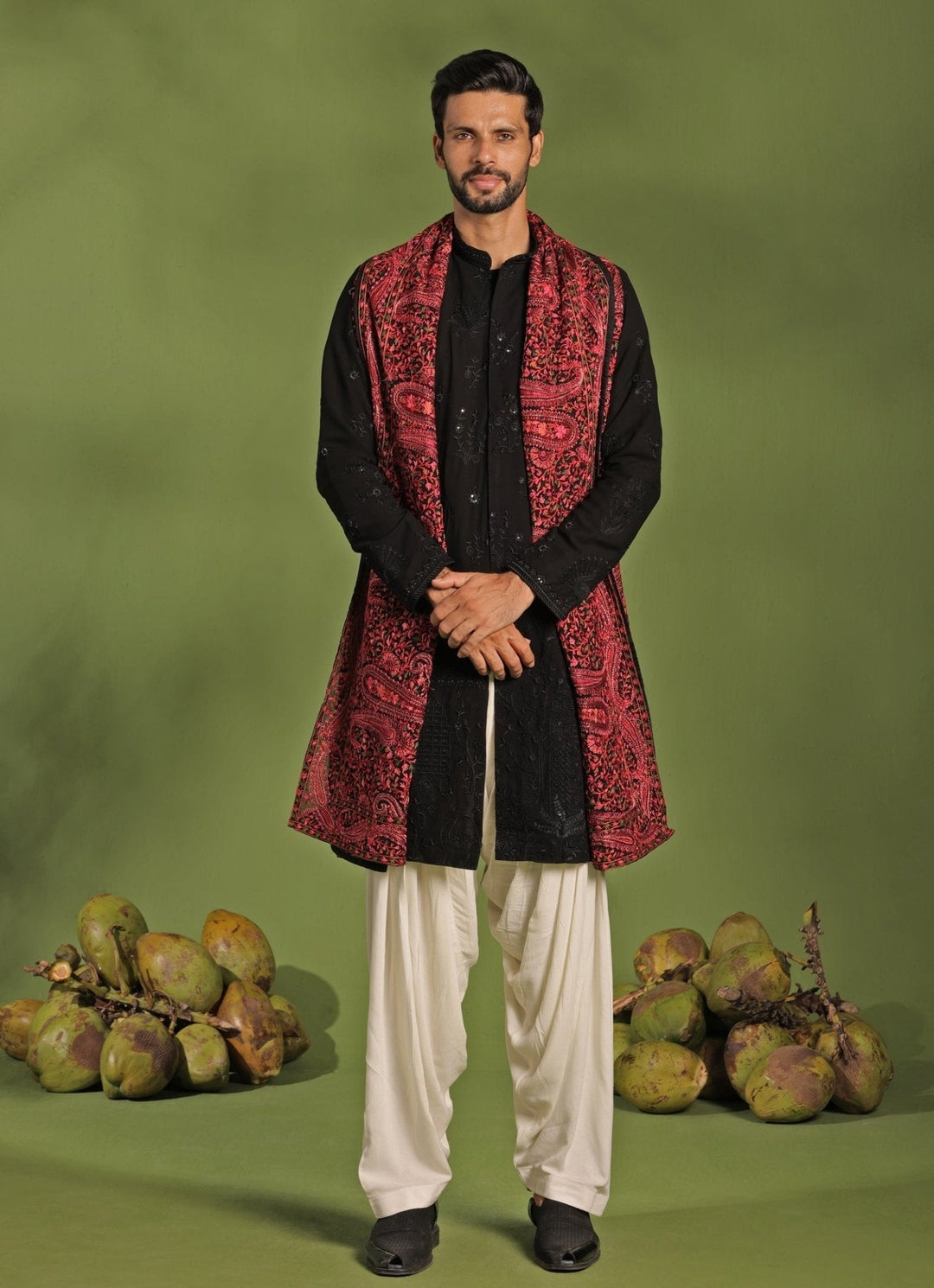 Black Front Open Kurta Patiala Pant Set With Dupatta Kalpraag - Fabilicious Fashion
