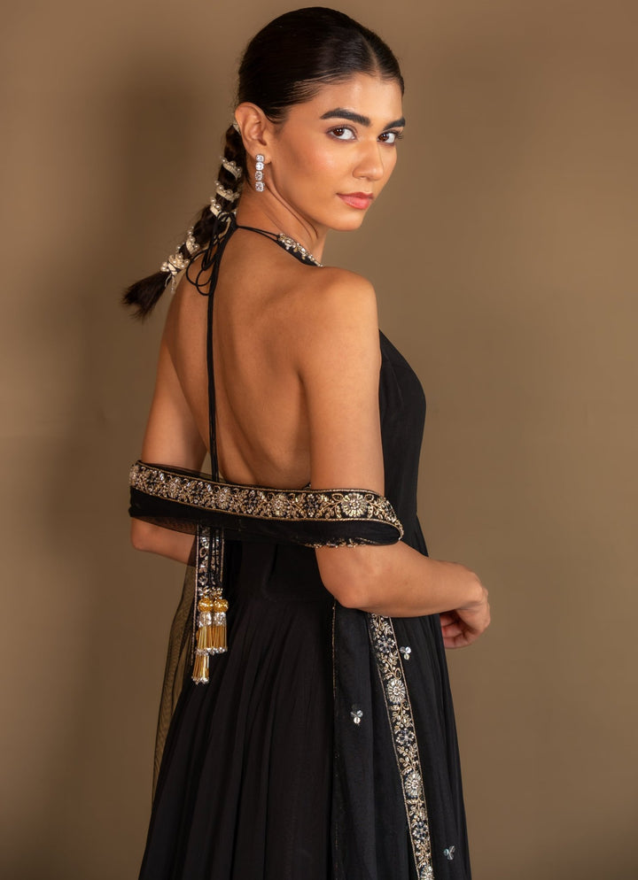 Black Georgette Anarkali Gown Renee Label - Fabilicious Fashion