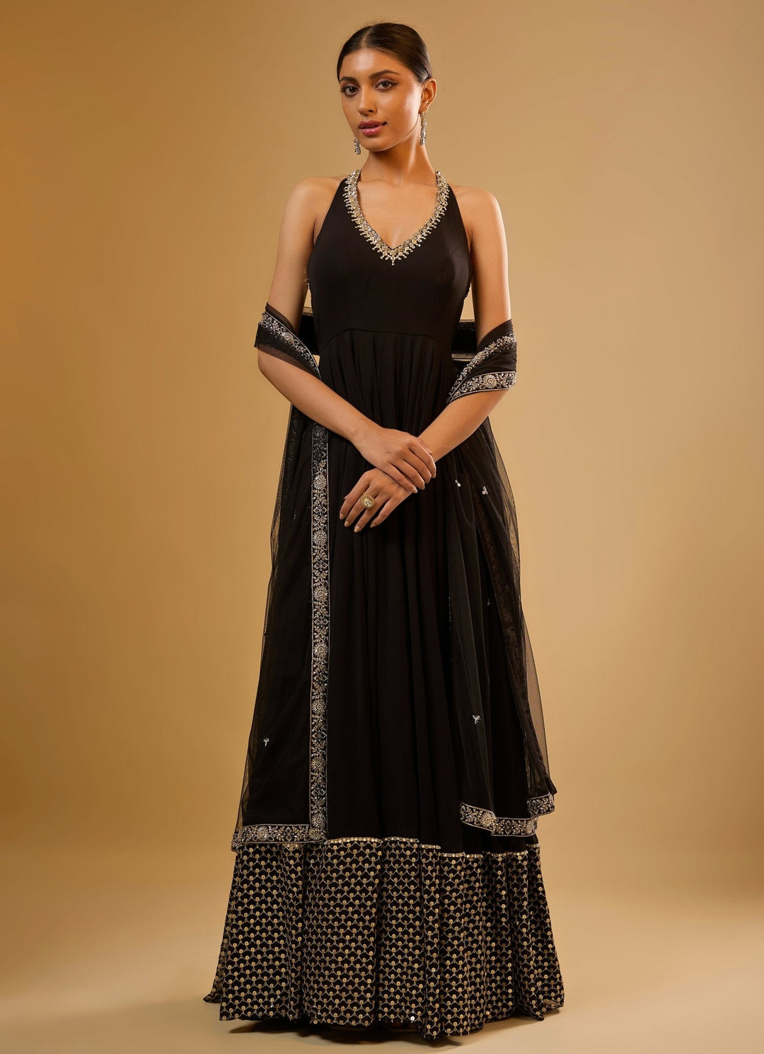 Black Georgette Anarkali Gown Renee Label - Fabilicious Fashion