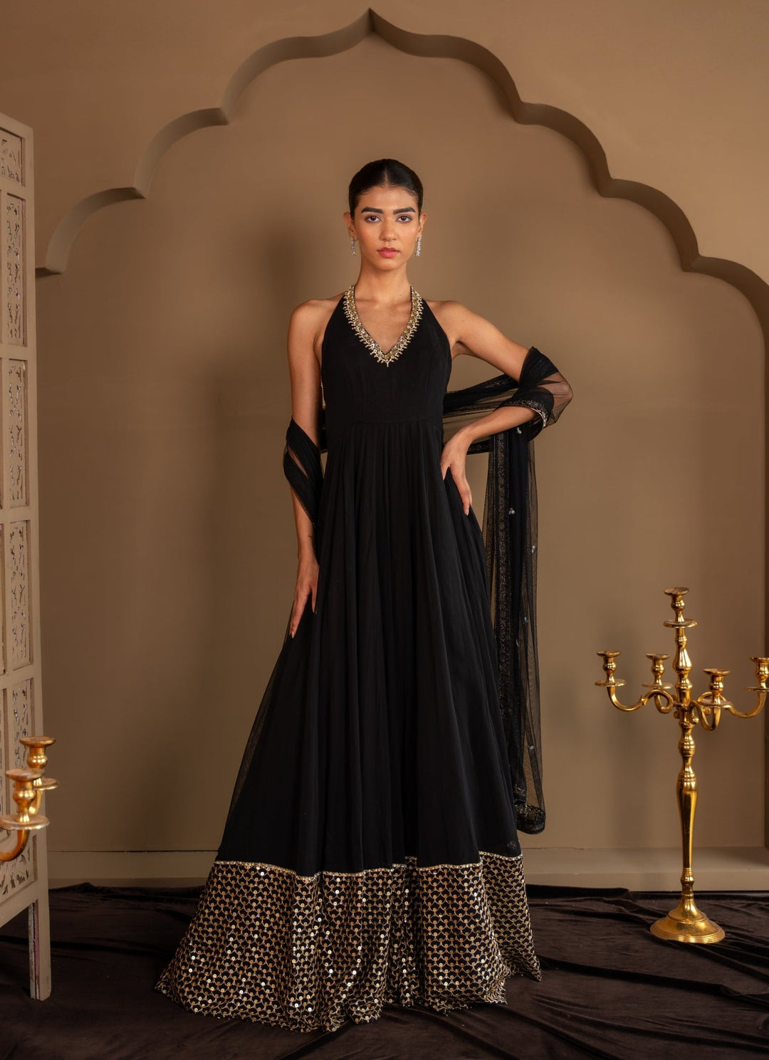 Black Georgette Anarkali Gown Renee Label - Fabilicious Fashion