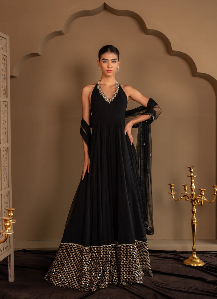 Black Georgette Anarkali Gown Renee Label - Fabilicious Fashion