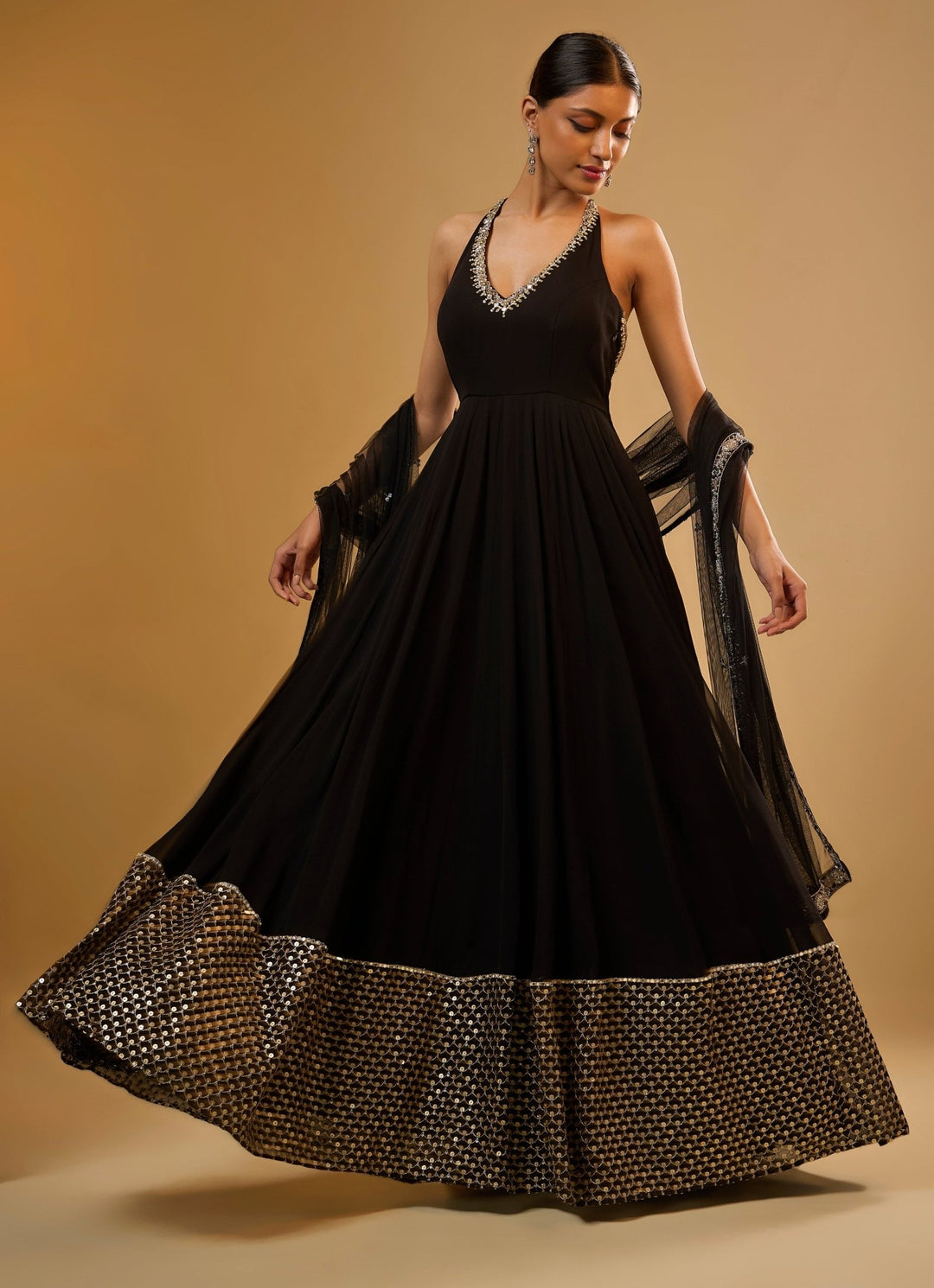 Black Georgette Anarkali Gown Renee Label - Fabilicious Fashion