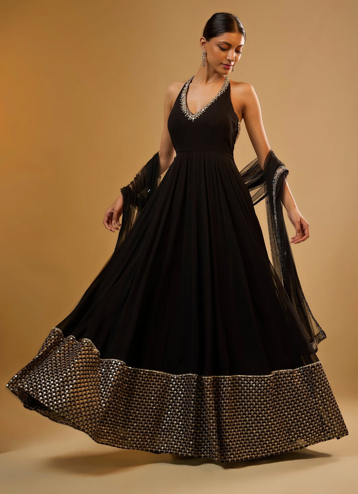 Black Georgette Anarkali Gown Renee Label - Fabilicious Fashion