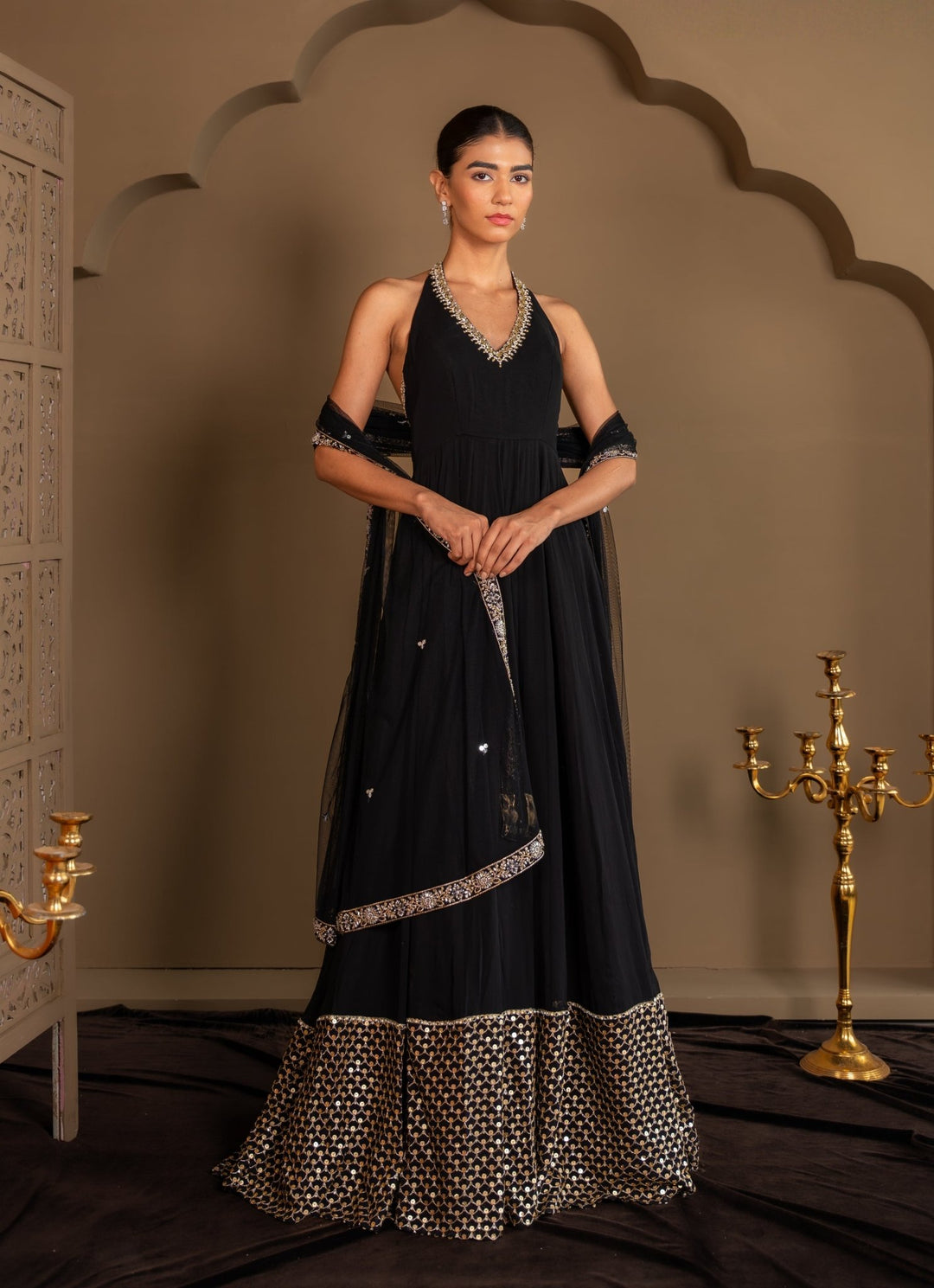 Black Georgette Anarkali Gown Renee Label - Fabilicious Fashion