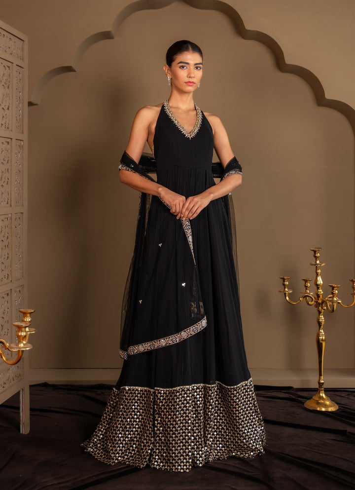 Black Georgette Anarkali Gown Renee Label - Fabilicious Fashion