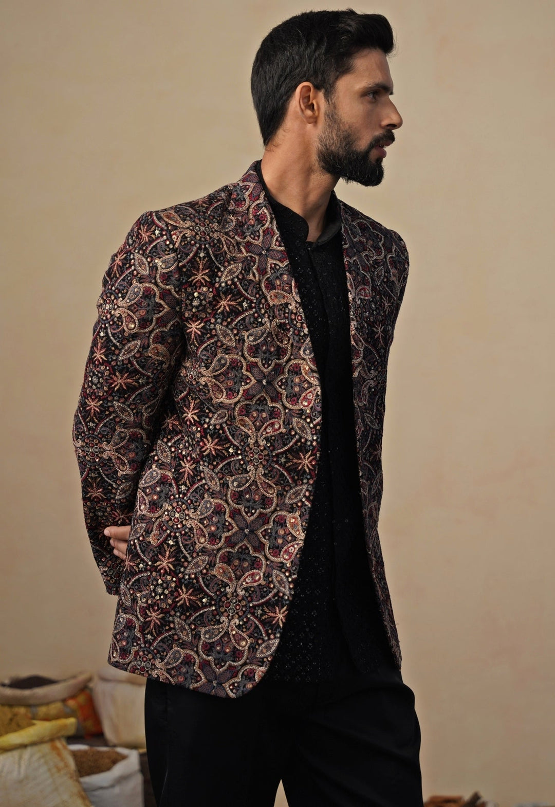 Black Georgette Blazer Set Kalpraag - Fabilicious Fashion