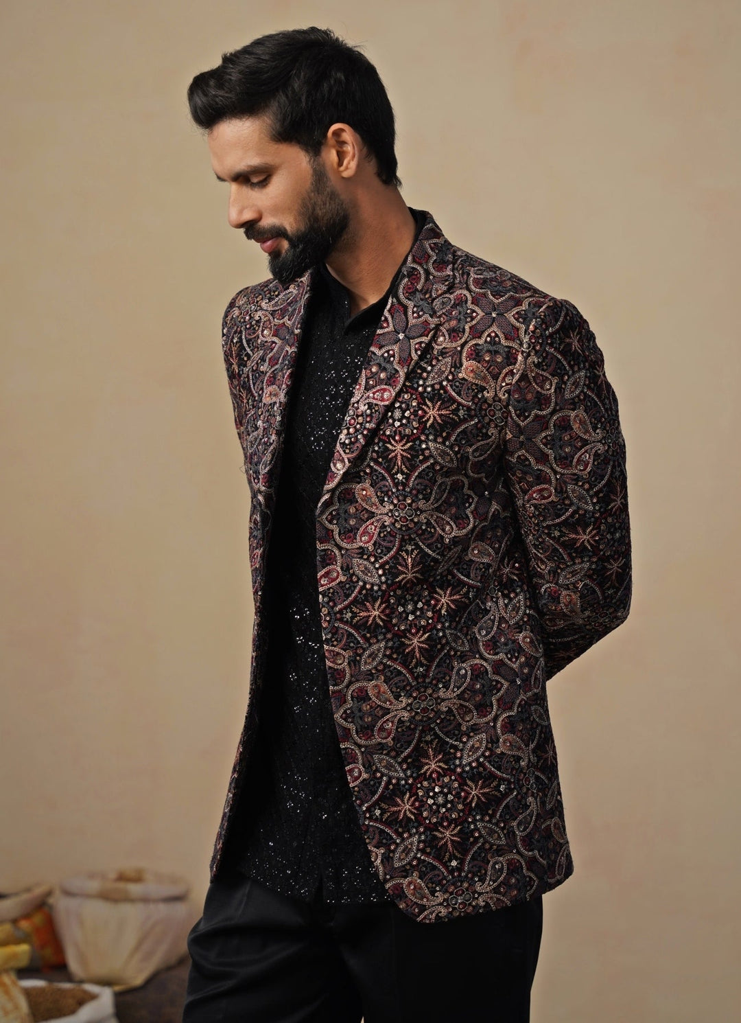 Black Georgette Blazer Set Kalpraag - Fabilicious Fashion