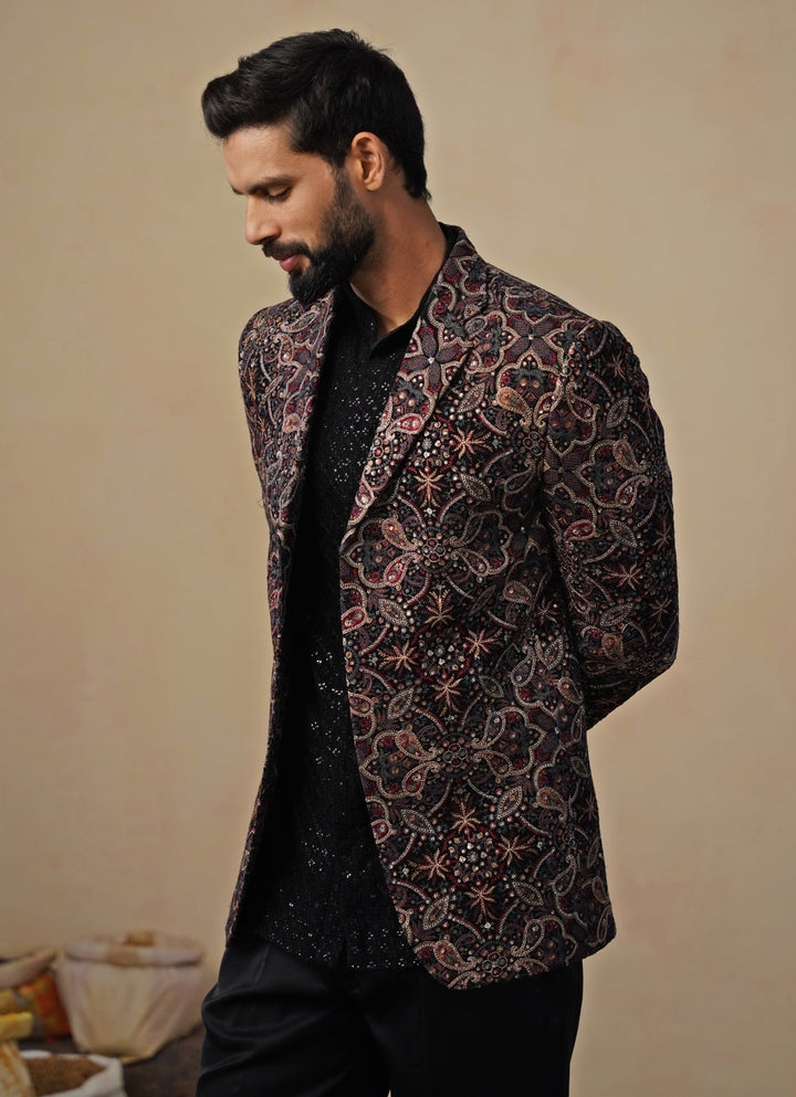 Black Georgette Blazer Set Kalpraag - Fabilicious Fashion