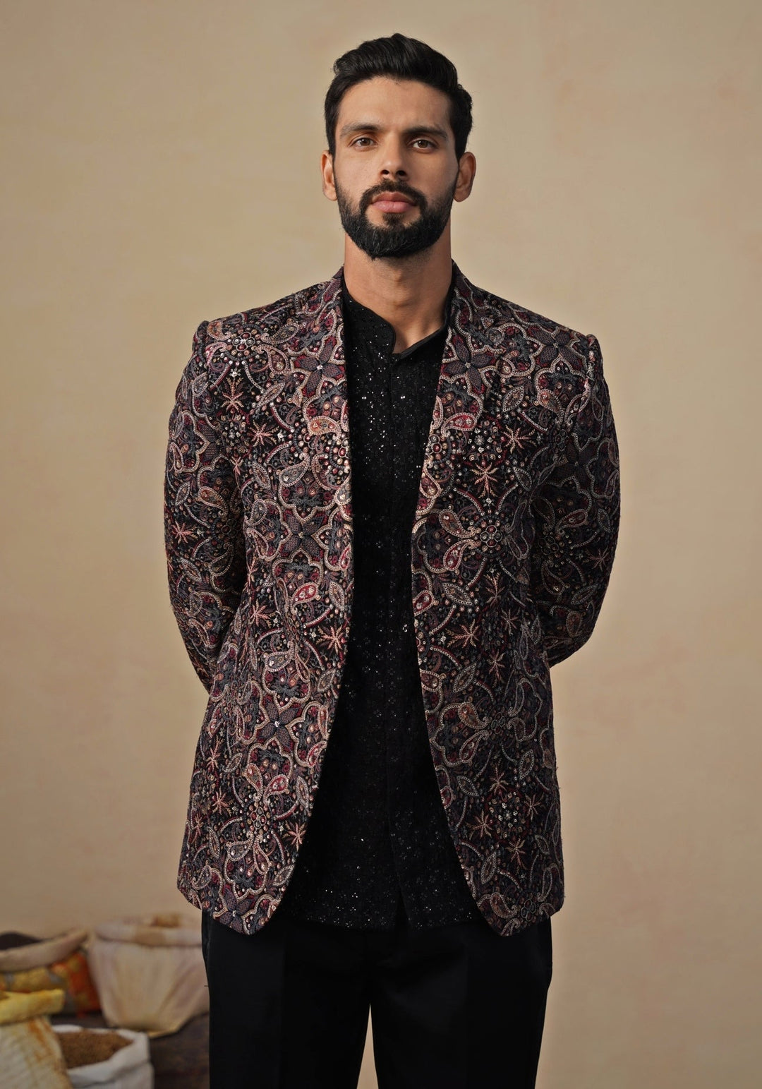 Black Georgette Blazer Set Kalpraag - Fabilicious Fashion