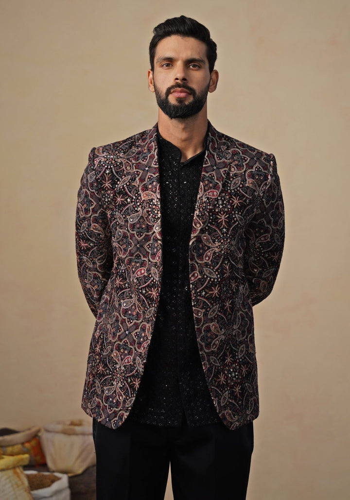 Black Georgette Blazer Set Kalpraag - Fabilicious Fashion