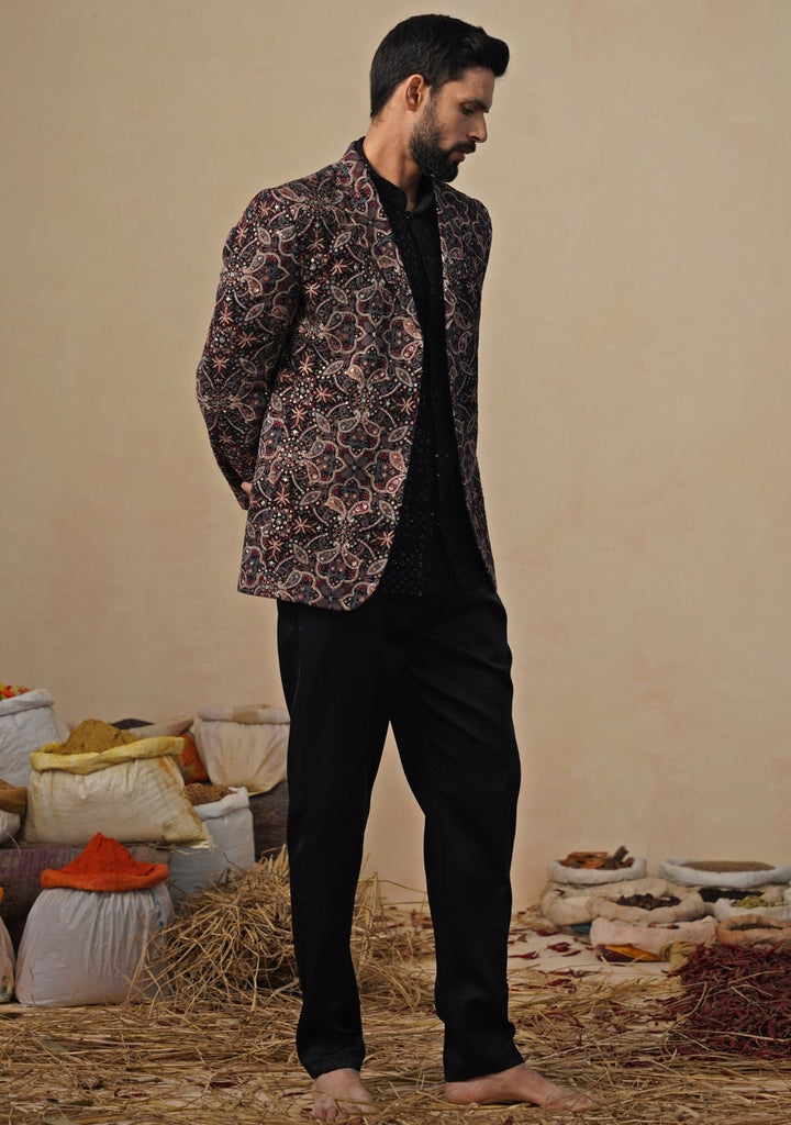 Black Georgette Blazer Set Kalpraag - Fabilicious Fashion