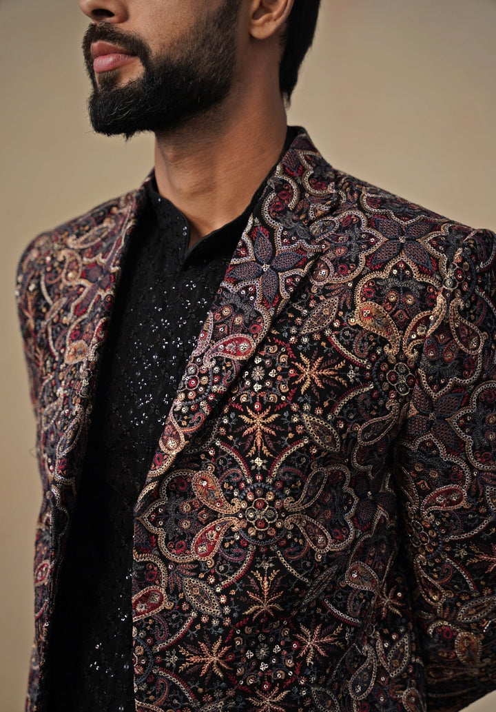 Black Georgette Blazer Set Kalpraag - Fabilicious Fashion