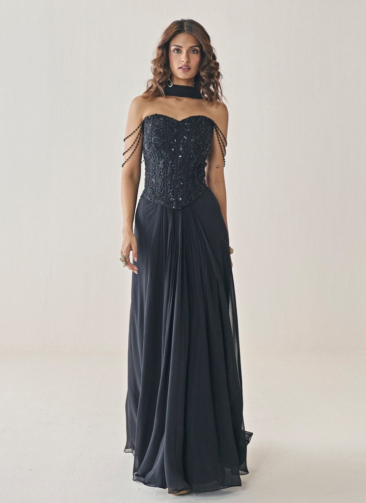 Seema Thukral Black Georgette Corset Lehenga SetFabilicious Fashion