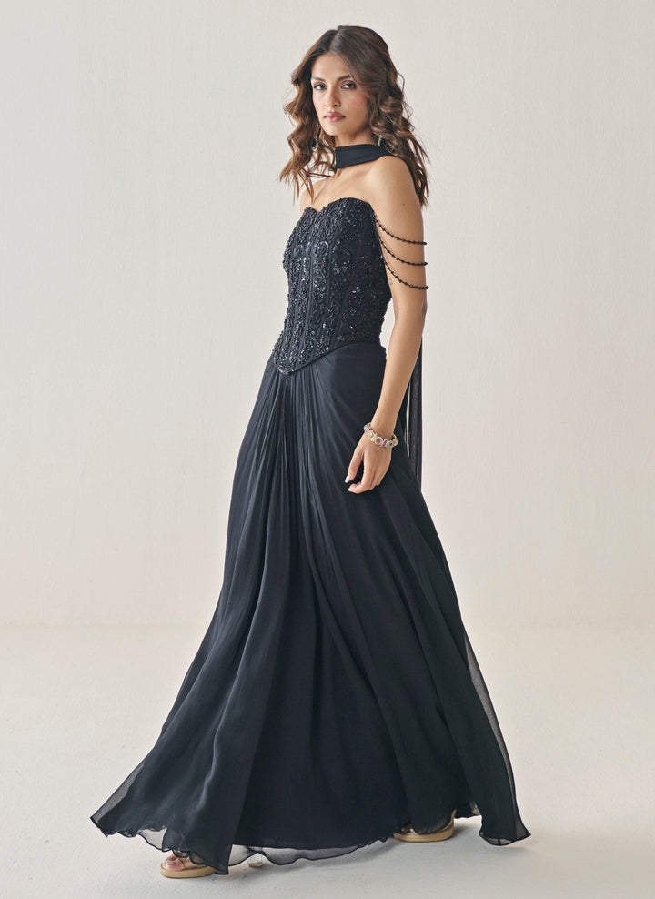 Seema Thukral Black Georgette Corset Lehenga SetFabilicious Fashion