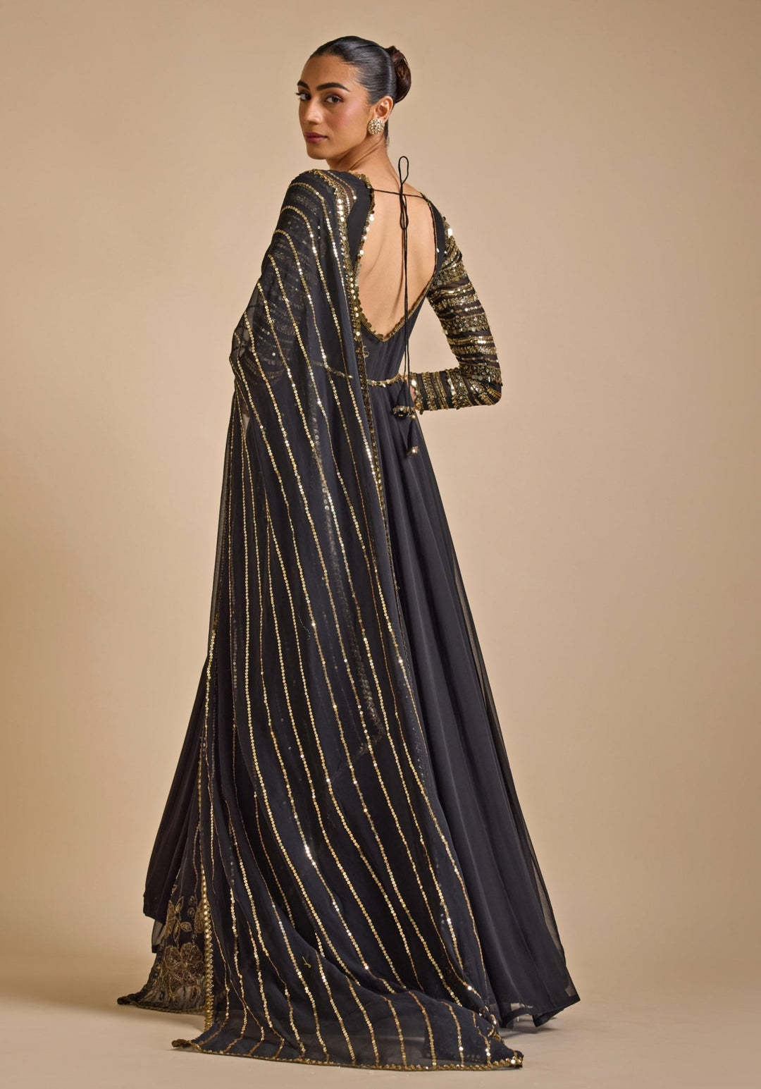 Black Georgette Embroidered Anarkali Gown Prevasu - Fabilicious Fashion
