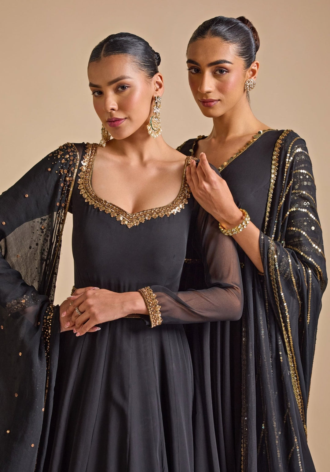 Black Georgette Embroidered Anarkali Gown Prevasu - Fabilicious Fashion