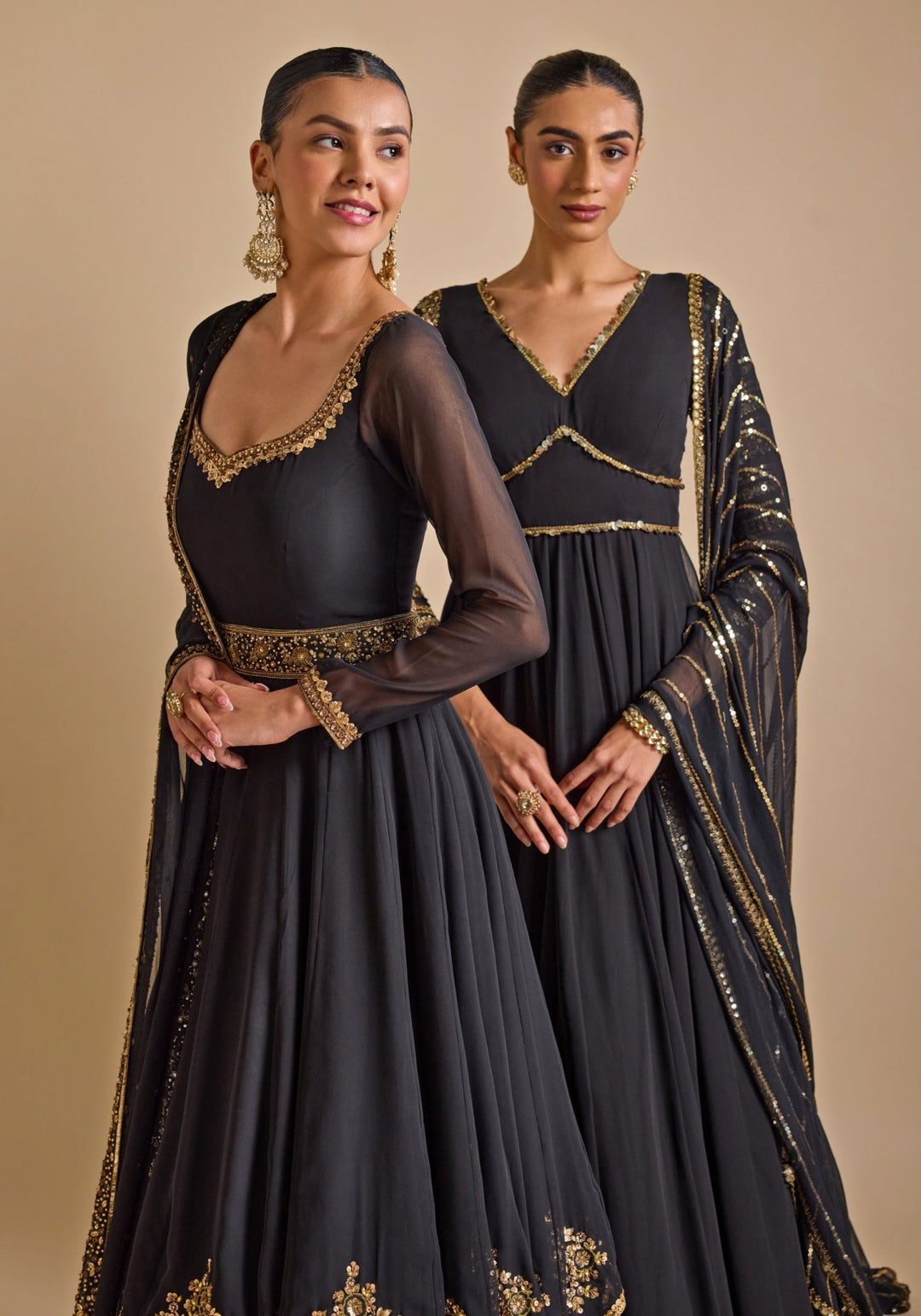 Black Georgette Embroidered Anarkali Gown Prevasu - Fabilicious Fashion