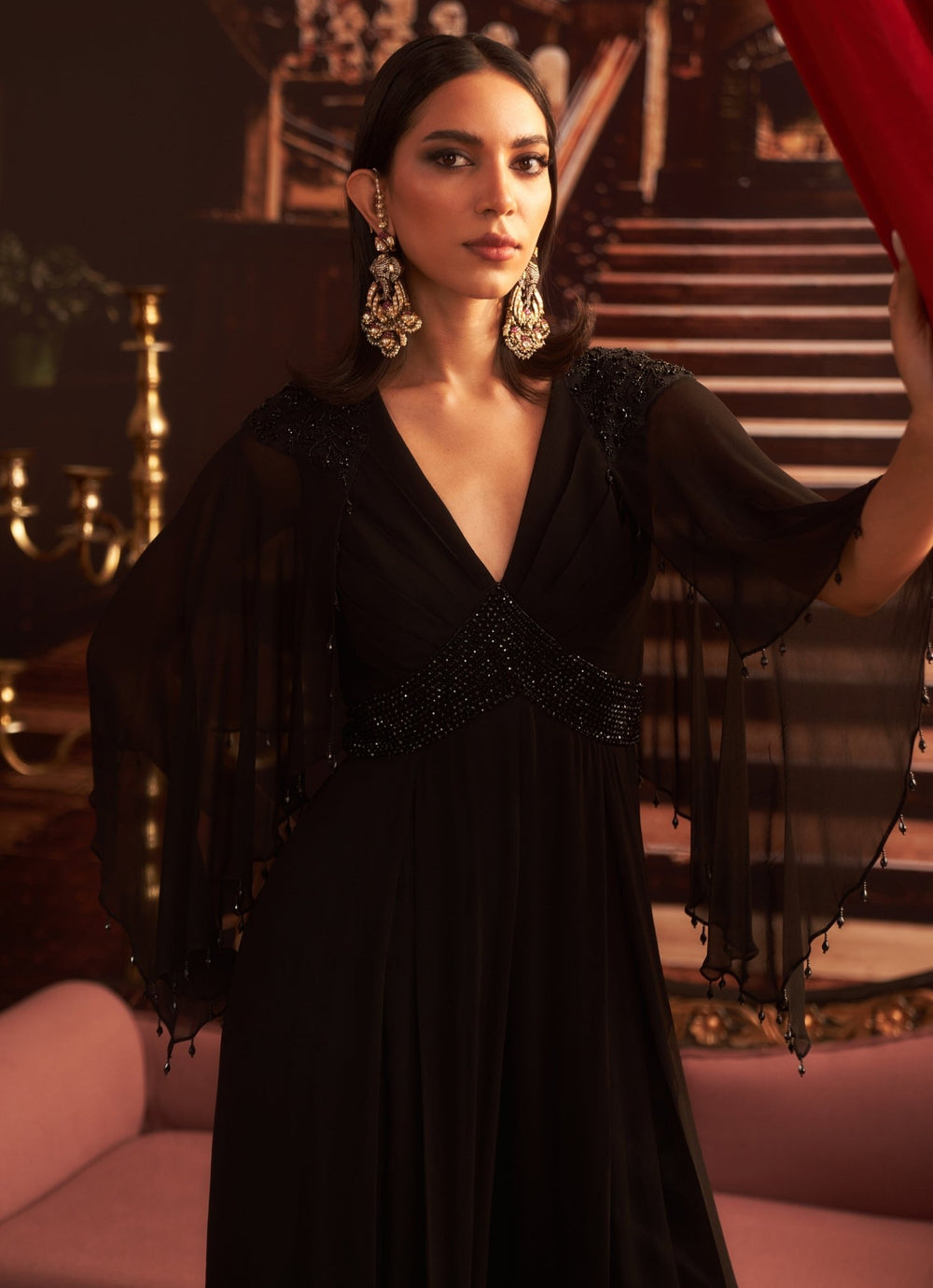 Black Georgette Embroidered Jumpsuit Seema Thukral - Fabilicious Fashion