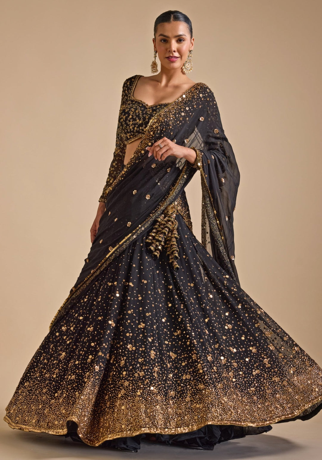 Black Georgette Embroidered Lehenga set Prevasu - Fabilicious Fashion