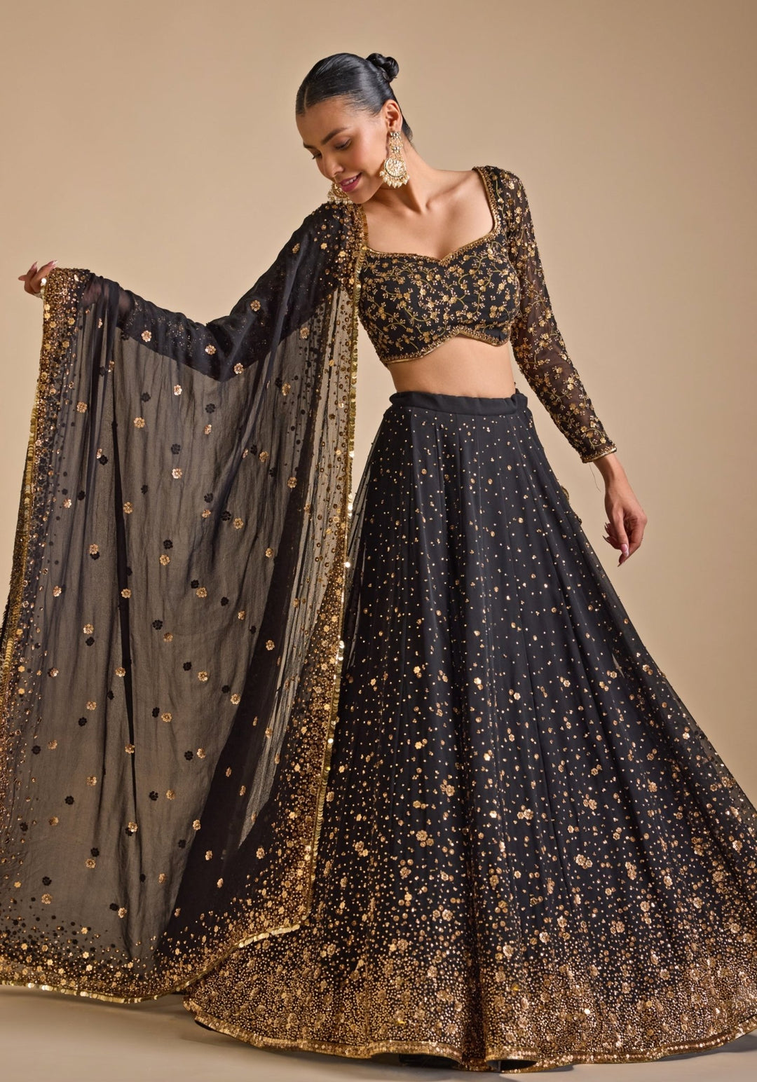 Black Georgette Embroidered Lehenga set Prevasu - Fabilicious Fashion