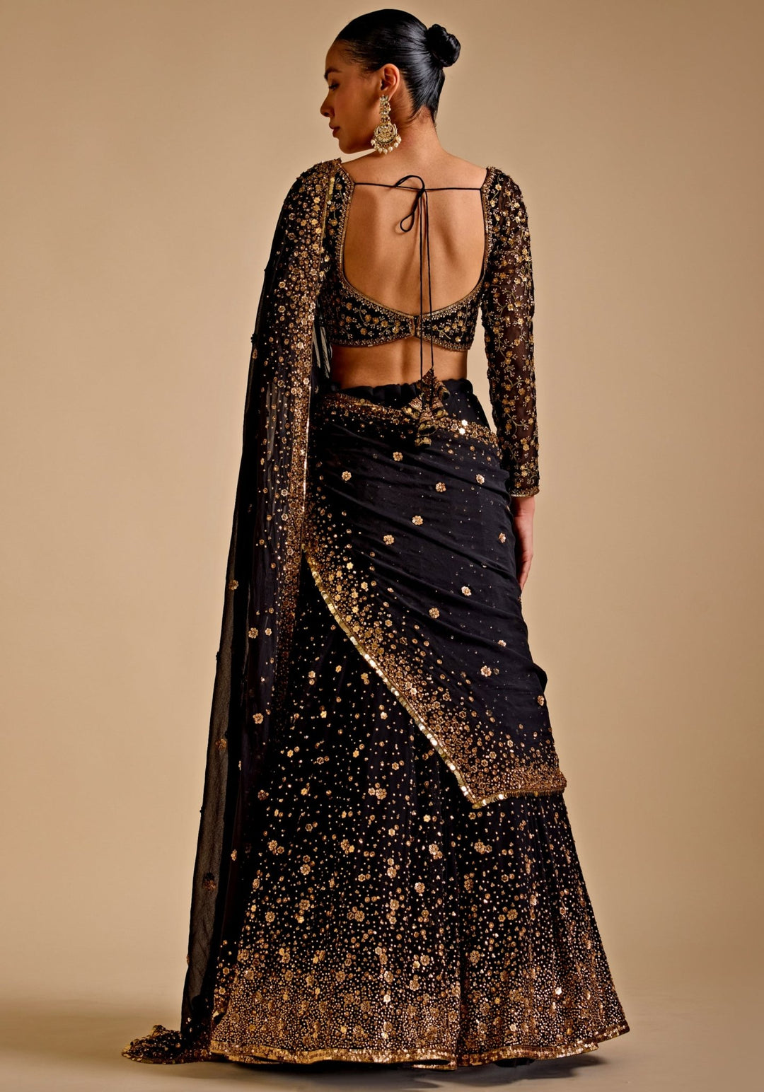 Black Georgette Embroidered Lehenga set Prevasu - Fabilicious Fashion
