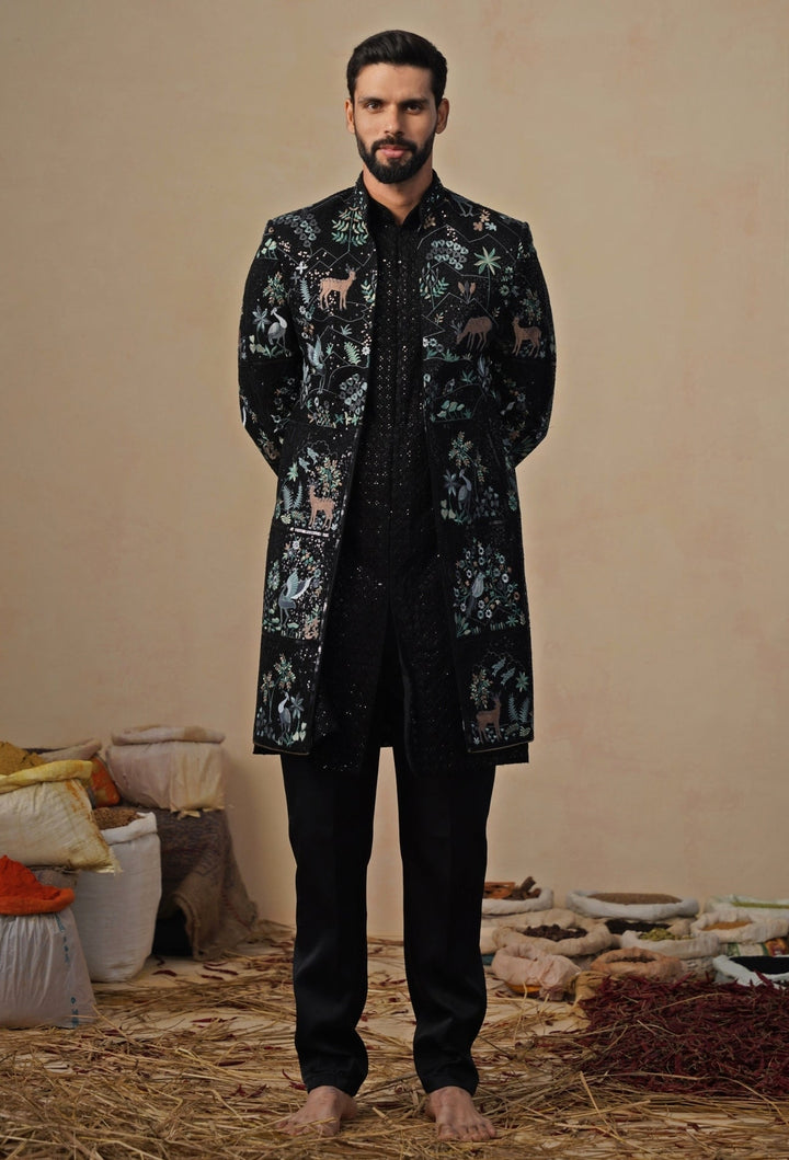 Black Georgette Indo - western Jacket Set Kalpraag - Fabilicious Fashion