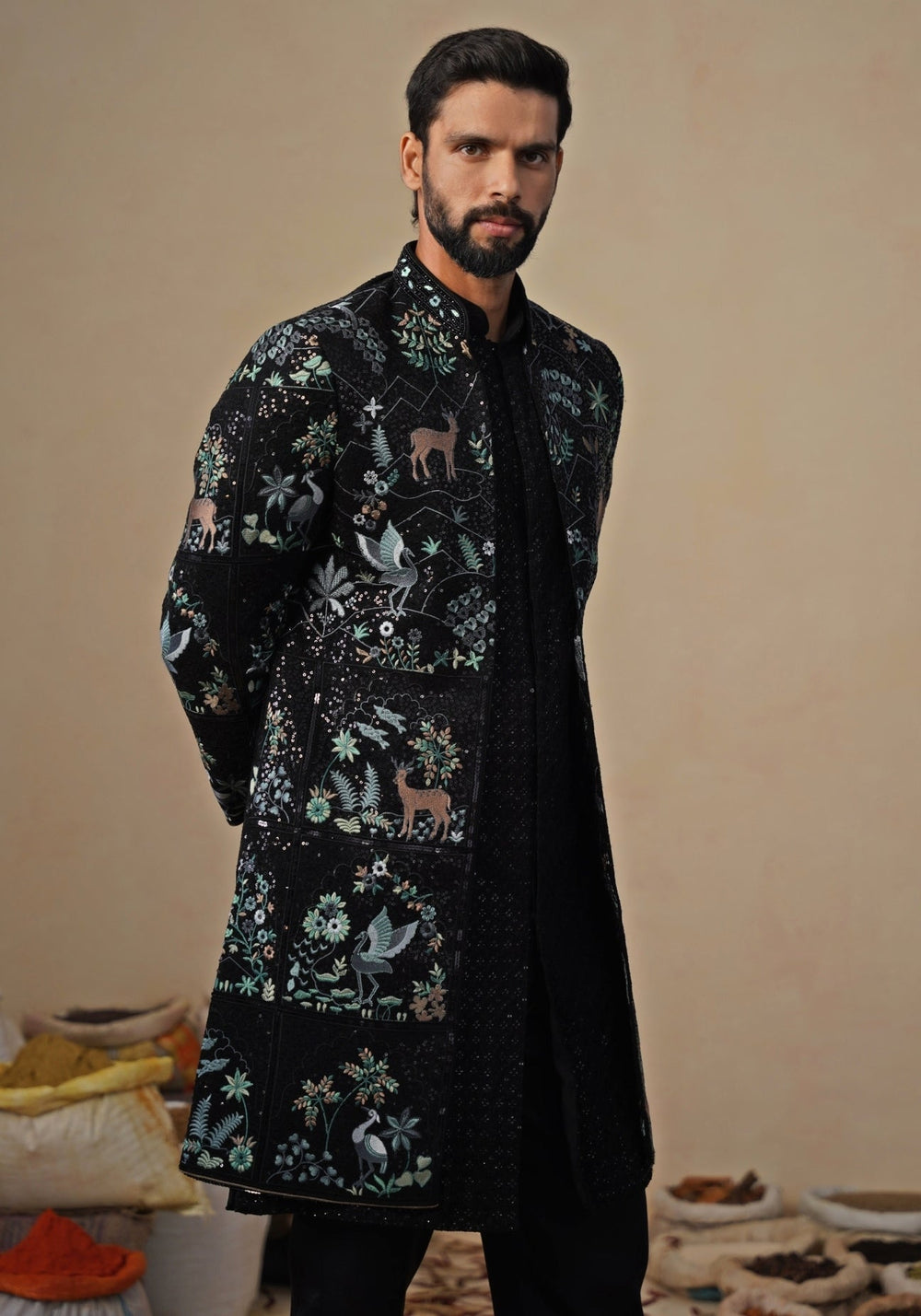 Black Georgette Indo - western Jacket Set Kalpraag - Fabilicious Fashion