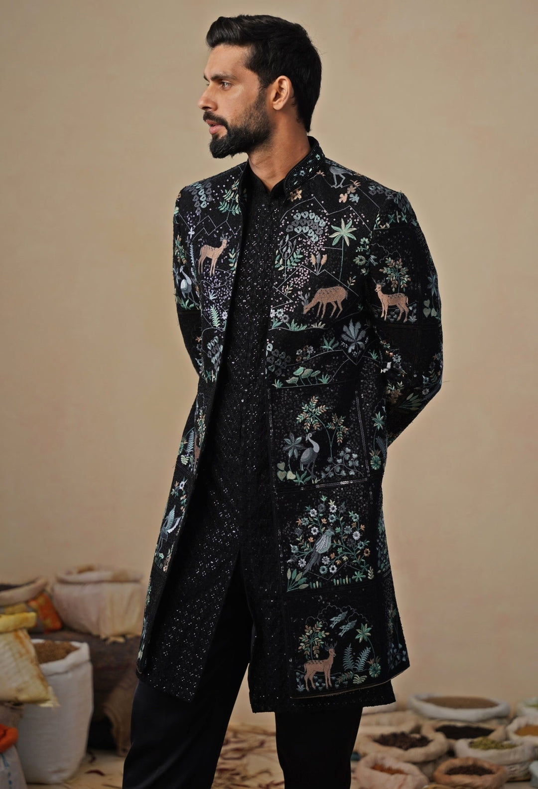 Black Georgette Indo - western Jacket Set Kalpraag - Fabilicious Fashion