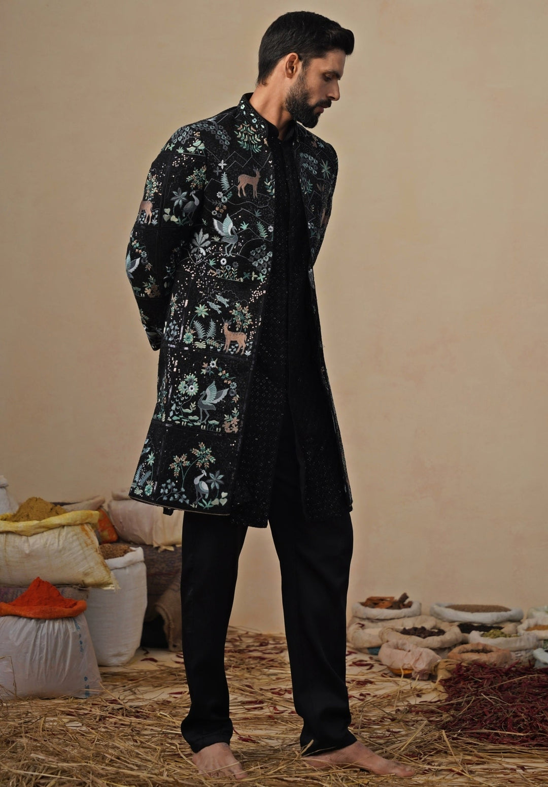 Black Georgette Indo - western Jacket Set Kalpraag - Fabilicious Fashion