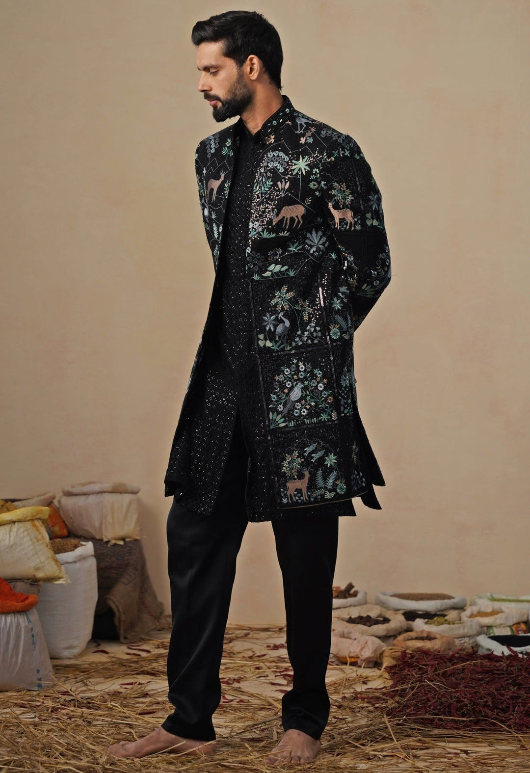 Black Georgette Indo - western Jacket Set Kalpraag - Fabilicious Fashion