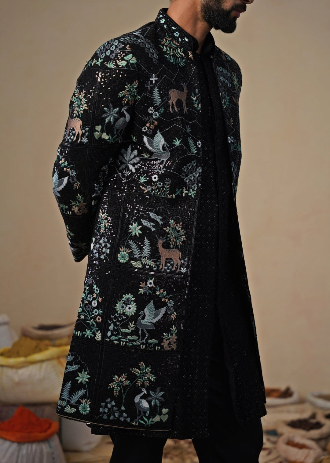 Black Georgette Indo - western Jacket Set Kalpraag - Fabilicious Fashion