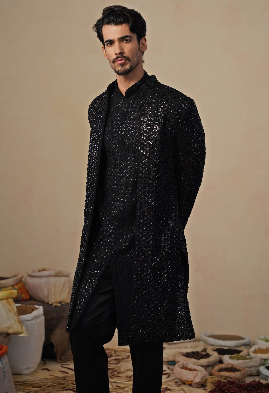 Black Georgette Indo - western Kurta Jacket Set Kalpraag - Fabilicious Fashion