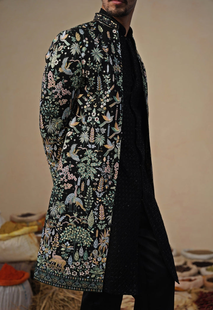 Black Georgette Indo - western Kurta Jacket Set Kalpraag - Fabilicious Fashion