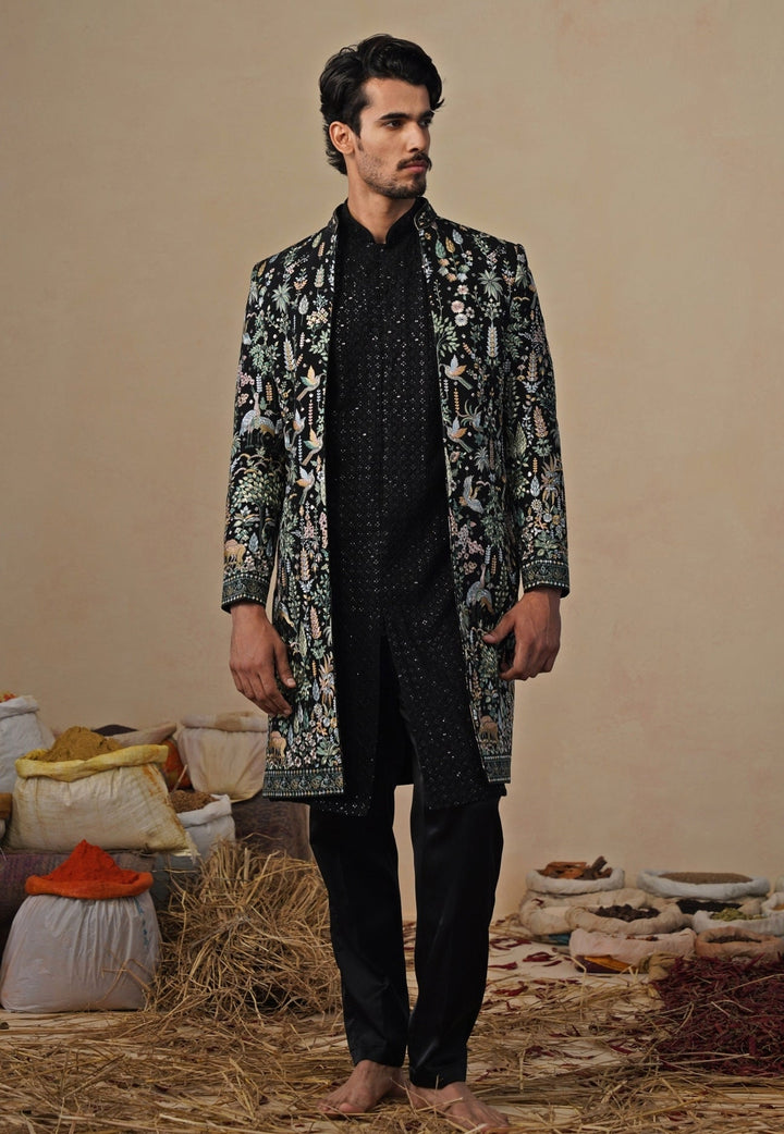 Black Georgette Indo - western Kurta Jacket Set Kalpraag - Fabilicious Fashion