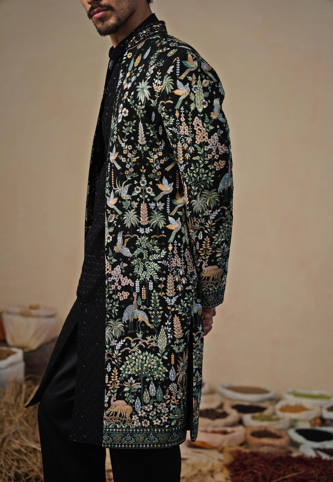 Black Georgette Indo - western Kurta Jacket Set Kalpraag - Fabilicious Fashion