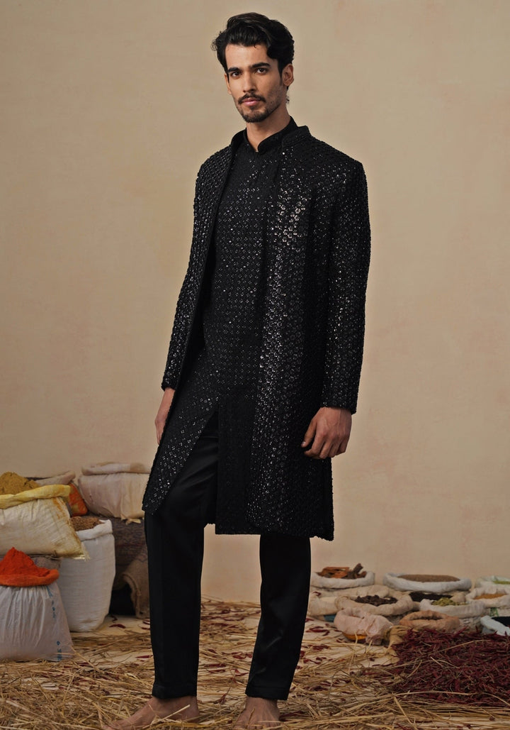 Black Georgette Indo - western Kurta Jacket Set Kalpraag - Fabilicious Fashion