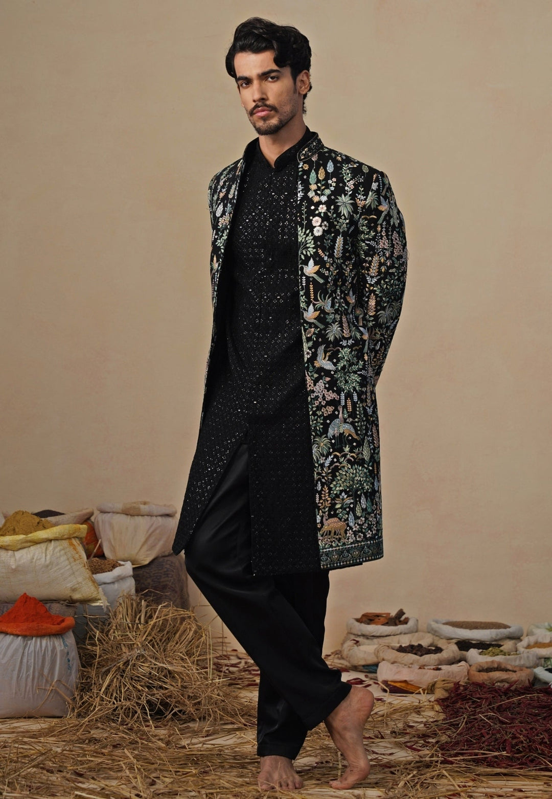 Black Georgette Indo - western Kurta Jacket Set Kalpraag - Fabilicious Fashion