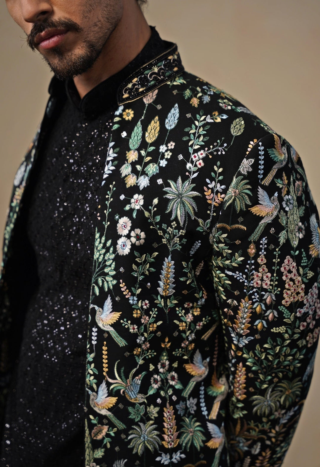 Black Georgette Indo - western Kurta Jacket Set Kalpraag - Fabilicious Fashion