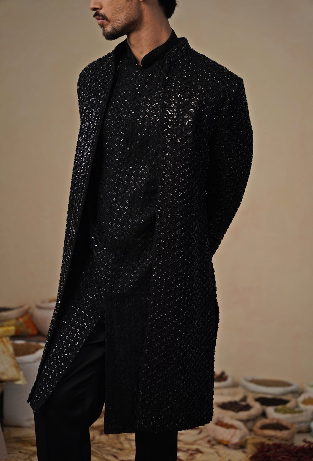 Black Georgette Indo - western Kurta Jacket Set Kalpraag - Fabilicious Fashion