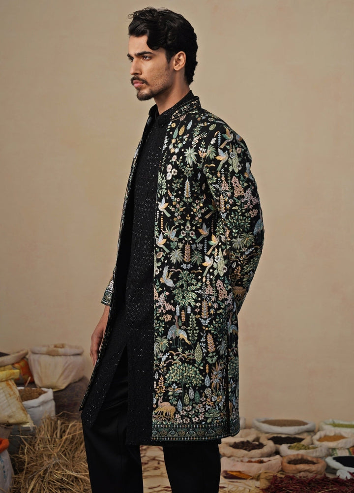 Black Georgette Indo - western Kurta Jacket Set Kalpraag - Fabilicious Fashion