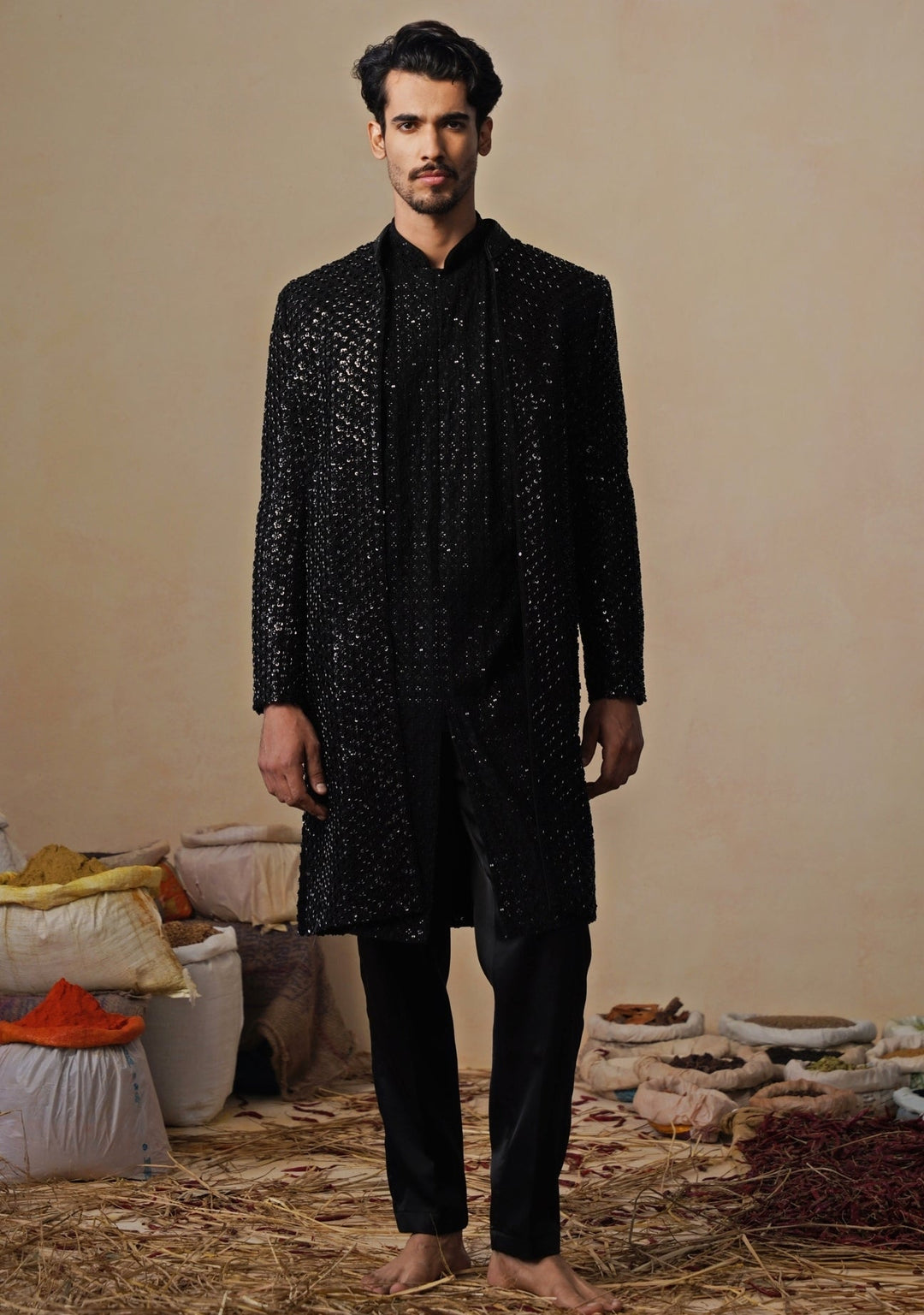 Black Georgette Indo - western Kurta Jacket Set Kalpraag - Fabilicious Fashion